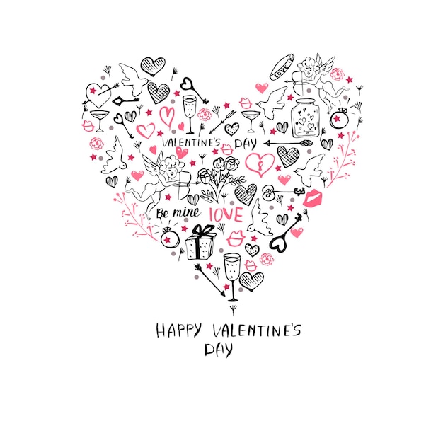 День Святого Валентина баннер Ручной обращается вектор каракули сердце