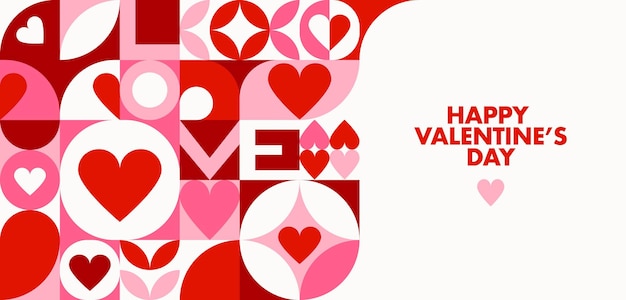 Valentines day banner with Bauhaus pattern