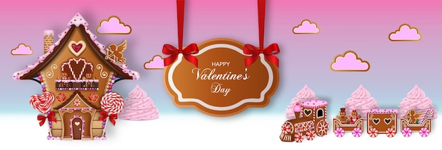 Valentines day banner with gingerbread cookies valentine gingerbread landscape