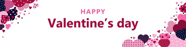 valentines day banner with hearts in red and pink