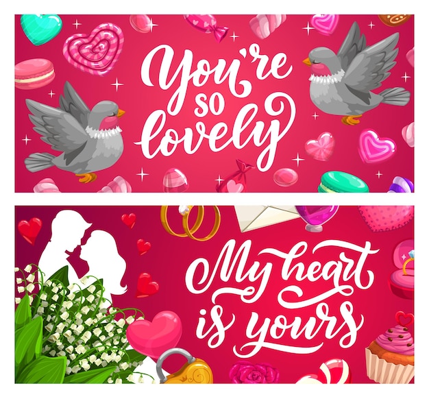 Valentines Day banners love holiday gifts hearts