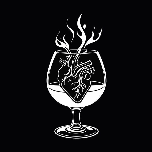 Valentines Day Black logo charred heart with white glass design