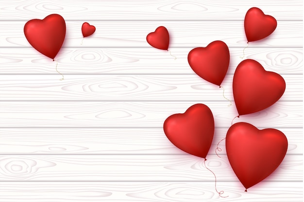 День Святого Валентина Пустой деревянный баннер с сердцем шары изолированы. романтический фон.
