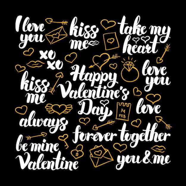 Valentines day calligraphy design. vector illustration of love holiday lettering.