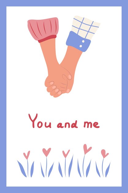 Vector valentines day card couple holding hands vector illustration