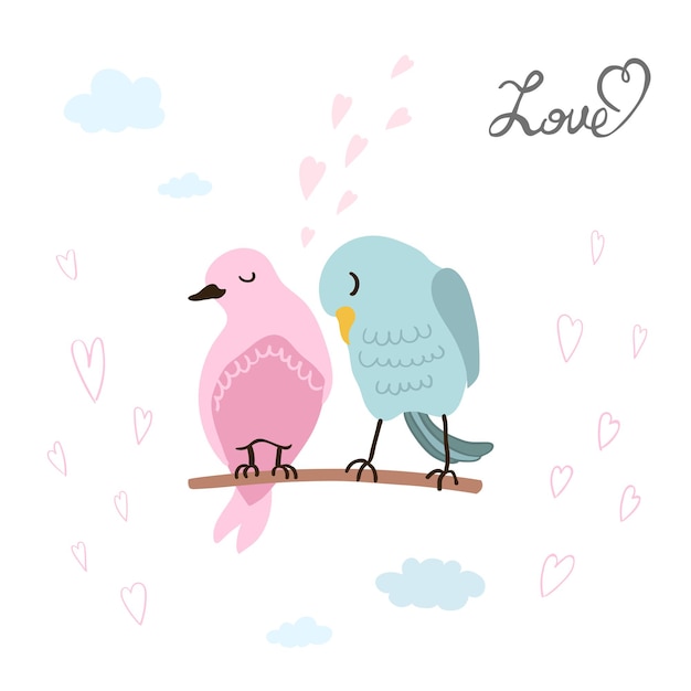 Valentines day card Cute couple of birds in love for invitation greeting card posters