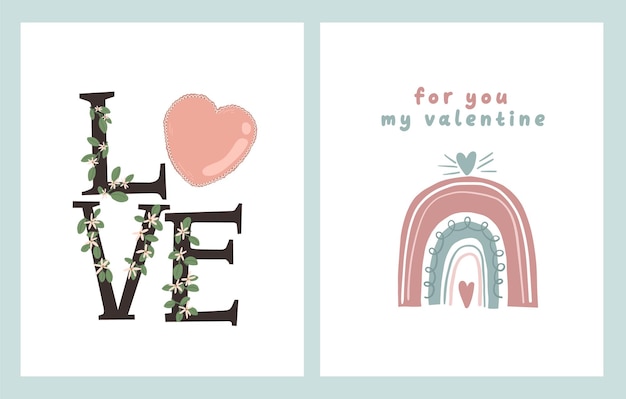 벡터 발렌타인 데이 카드 헌신 노트 연애 편지 귀여운 스칸디나비아 만화 디자인