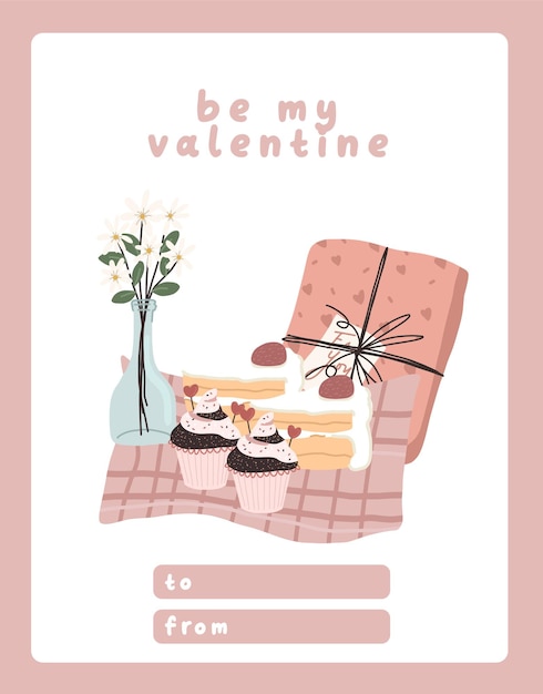 발렌타인 데이 카드 헌신 노트 연애 편지 귀여운 스칸디나비아 평면 디자인