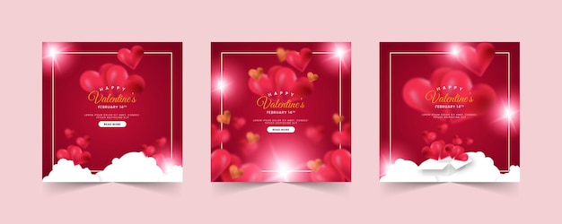 valentines day card or social media post templates with hearts and love