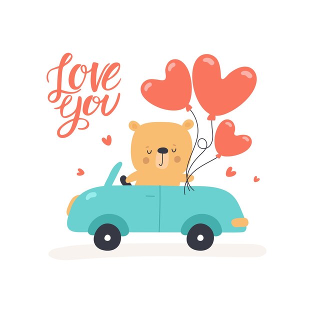 Vettore carta di san valentino con orso illustrazione vettoriale