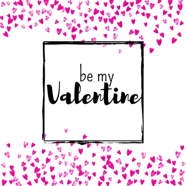 Открытка на день Святого Валентина с розовыми блестящими сердечками 14 февраля Векторные конфетти для шаблона карты на день Святого Валентина Гранж рисованной текстуры