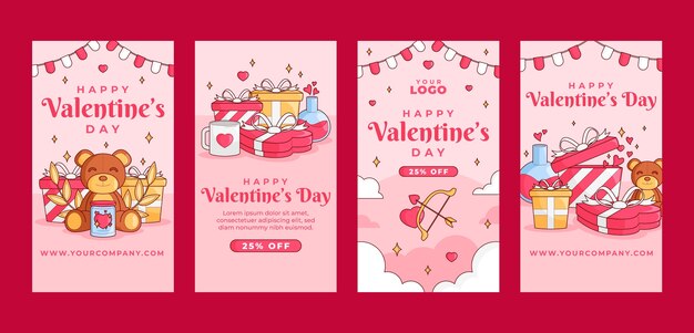 Vector valentines day celebration instagram stories collection