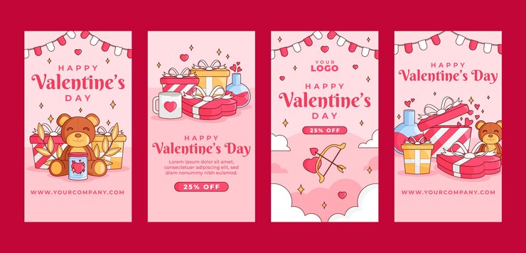 Vector バレンタインデーのお祝いinstagramストーリーコレクション