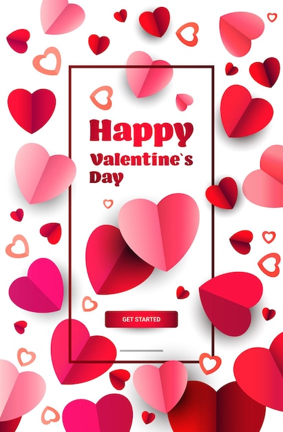Valentines day celebration love banner flyer or greeting card with hearts vertical