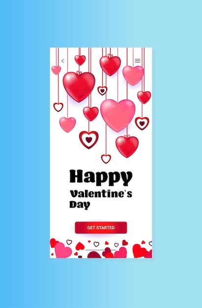 Вектор День святого валентина празднование любви баннер флаер или поздравительная открытка с сердечками вертикальные