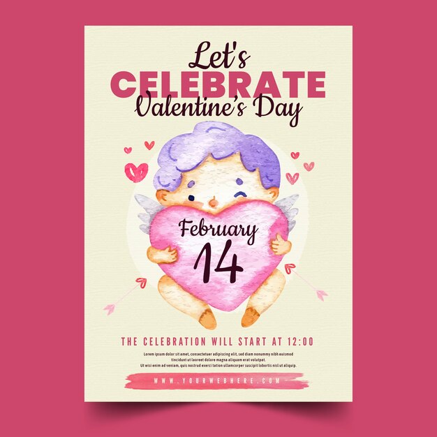 Vector valentines day celebration vertical poster template