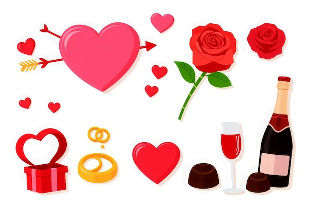 valentines day collection hearts roses champagne and chocolate