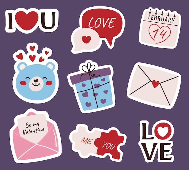 Valentines Day colorful romantic stickers