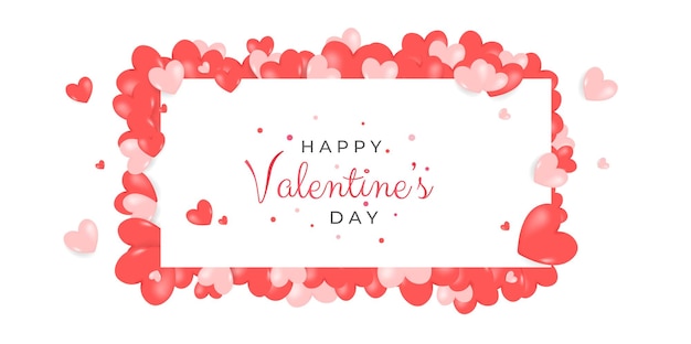 Вектор День святого валентина концептуальная рамка векторная иллюстрация 3d красные розовые и синие бумажные сердца на геометрической