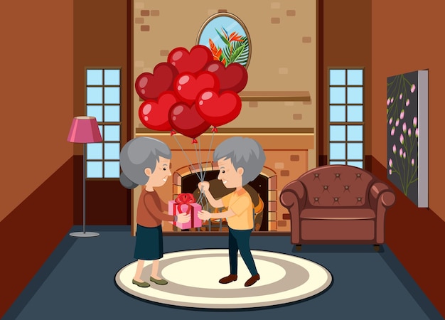 Valentines day concept with old couple