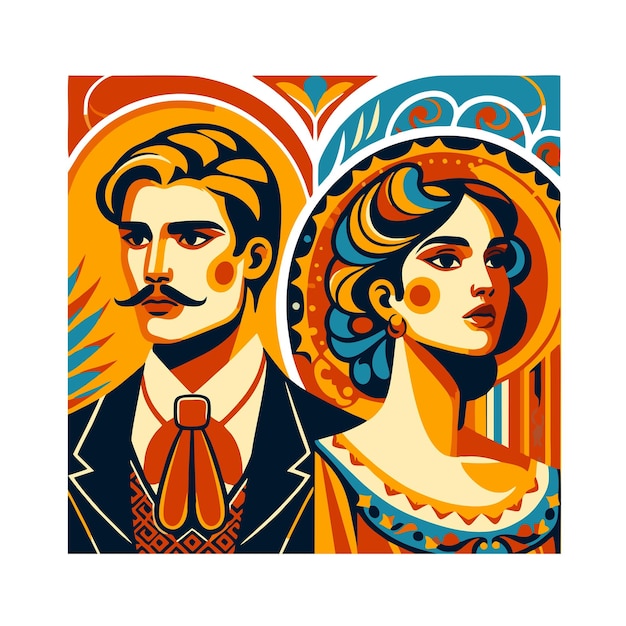 Vector valentines day couple flat vector design in art nouveau style