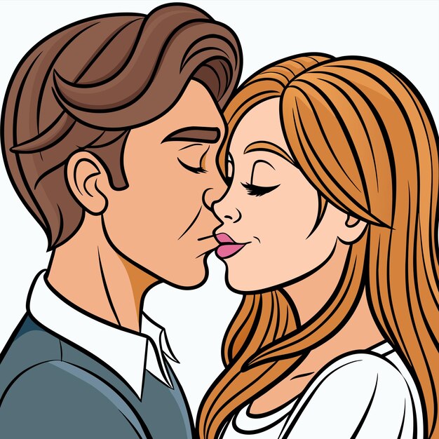 Vector valentines day couple romance cute love cartoon character sticker icon concept isolated