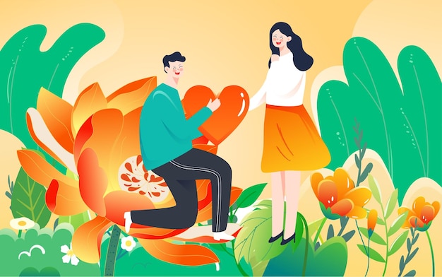 valentines day couple romantic proposal illustration spring lovers dating poster