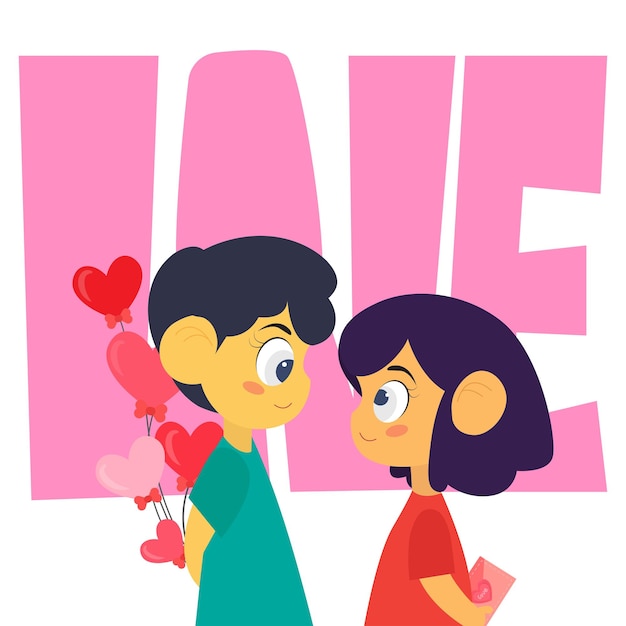 Vector valentines day cute couple vector illustration