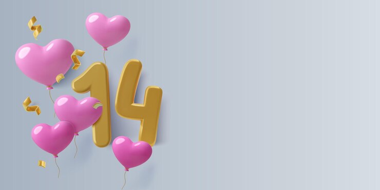Vector valentines day d background with number pink heart balloons and copy space february date