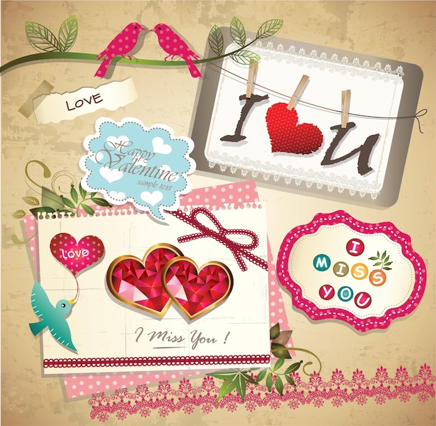 Vector valentines day decoration collection with labels, icons elements.