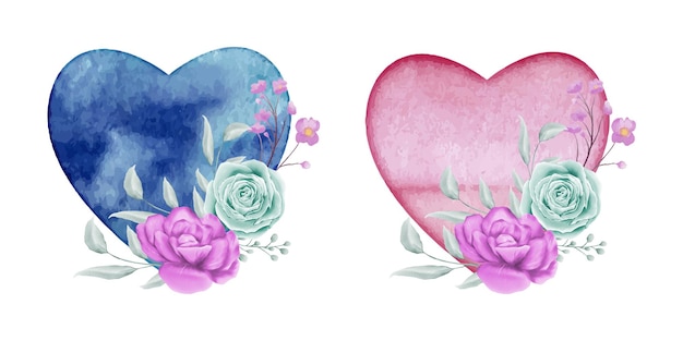 Valentines day decorative watercolor floral heart with flowers