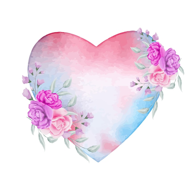 Valentines day decorative watercolor floral heart with flowers