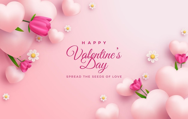 Valentines day design background in soft pink with love balloons and pink roses Premium vector for Gift card love party invitation voucher design poster template place for text