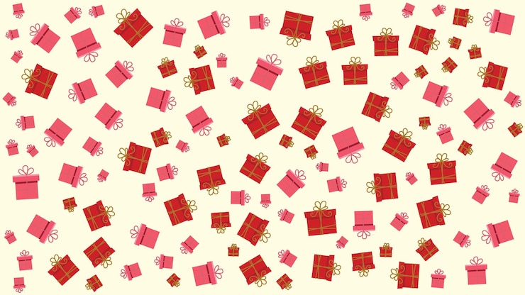 Vector valentines day design seamless pattern of gift boxes with red and pink wrapping and golden ribbons on a cream background romantic background