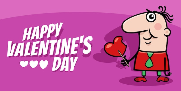 Vector valentines day design with cartoon guy with lollipop