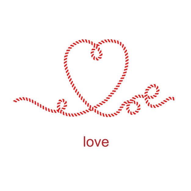 Vector valentines day design with line art drawing heart and love phrase isolated on white background