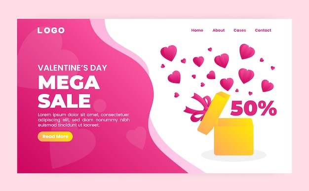 Vector valentines day discount offer landing page vector