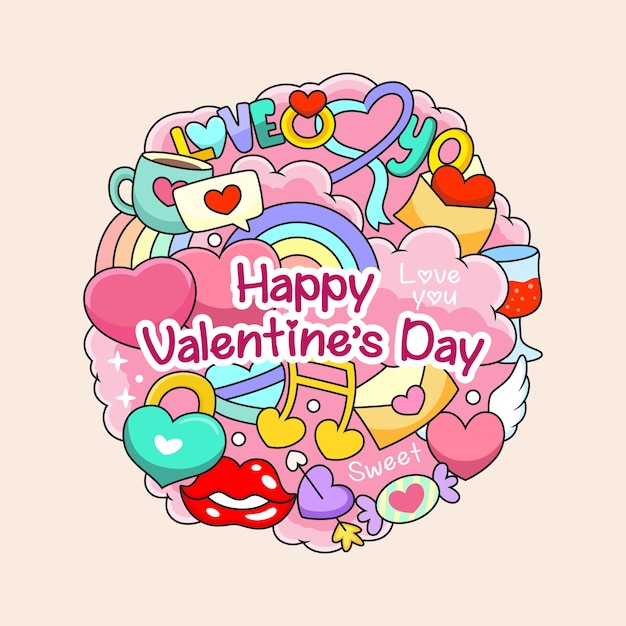 Vettore il giorno di san valentino doodle cartoon simbolo icona concetto isolato vettore premium