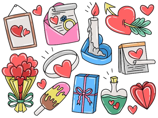 Коллекция элементов Дня святого Валентина Doodle