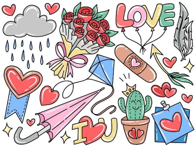 Doodle della collezione di elementi di san valentino