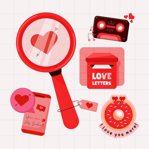 Valentines Day Element Collections in Flat Illustration