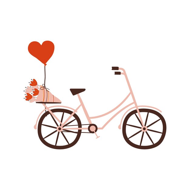 Design dell'elemento di san valentino bicicletta simbolo piatto di san valentino vacanza d'amore in stile carino illustrazione vettoriale stock