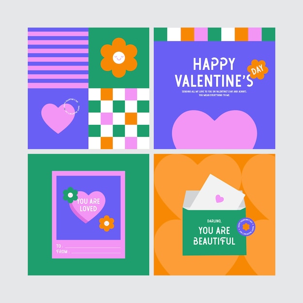 Valentines day elements instagram posts collection