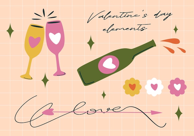 Vector valentines day elements set different romantic objects vector illustration