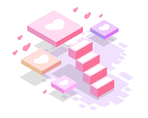 Vector valentines day event with isometric cute buildings box with love vector