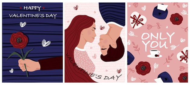 День святого валентина февраль векторные иллюстрации любви пара сердце валентина король королева руки цветок