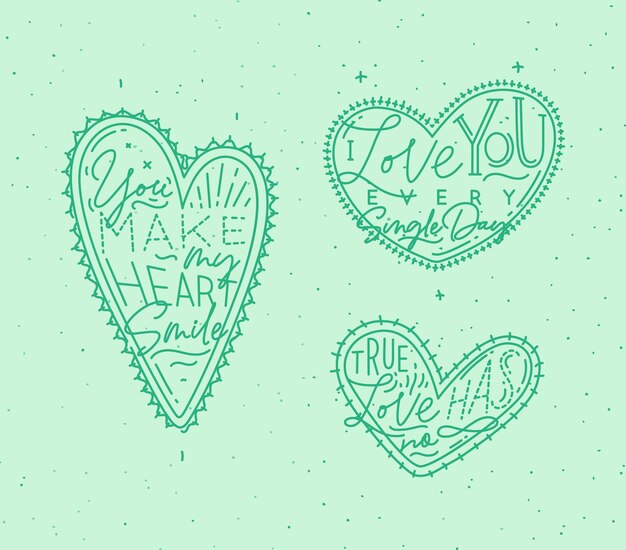 Valentines day flat hearts green
