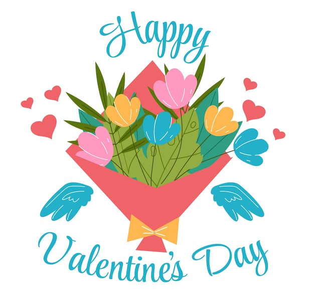 Vector valentines day flowers bouquet concept graphic design illustration