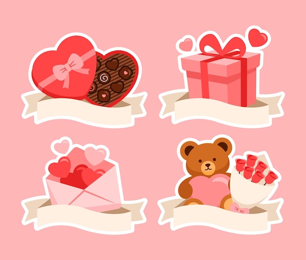 Valentines day gift set Flat design elements icons set Cute cartoon vector illustration EPS