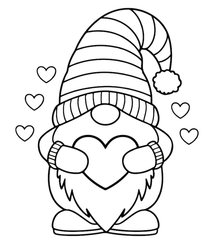 Valentines Day gnome coloring page